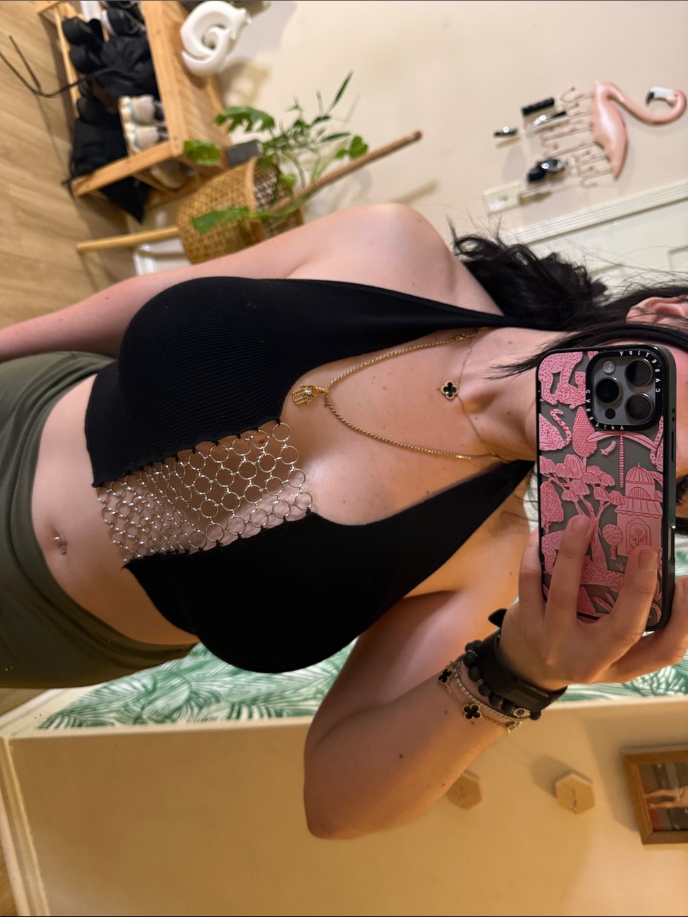Fashion Nova Black Halter Chain-Front Ribbed Crop Top